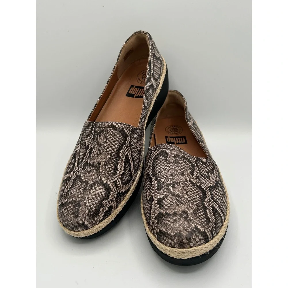 FitFlop Supercomff Snakeskin Espadrille Loafers Brown Black K91-585 Women Sz 8.5